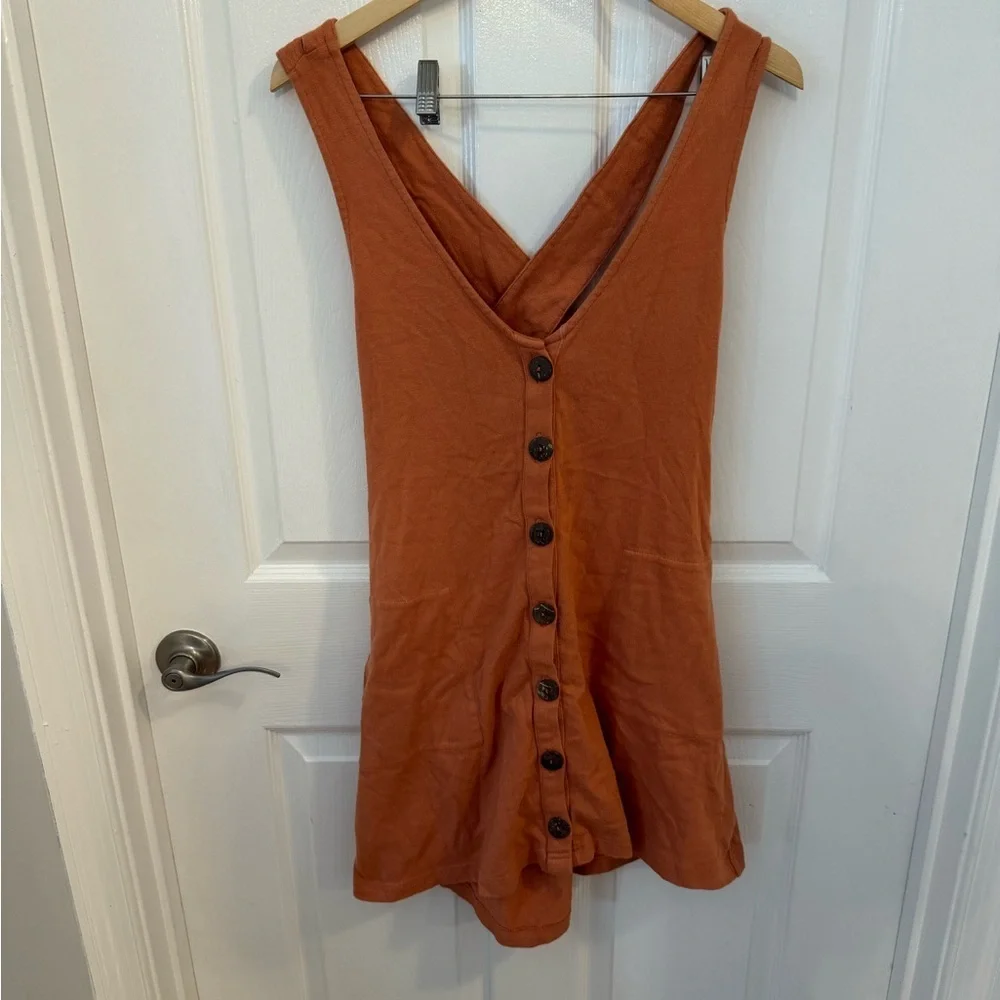 Free People Rust Orange Button-Front Mini Dress